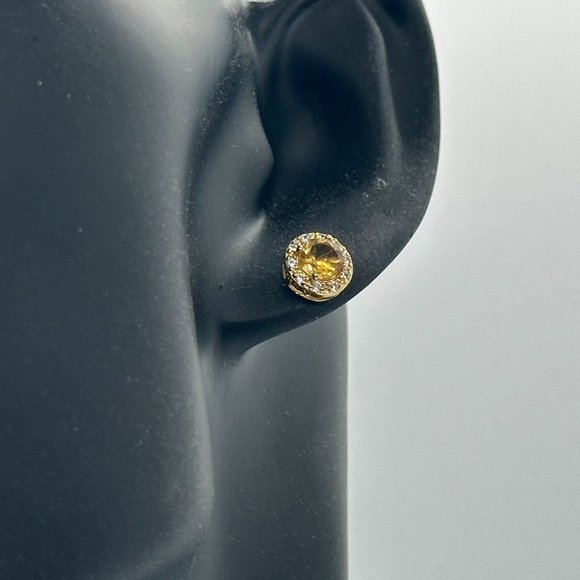 Bright Round 2.00 Carat Golden Citrine Halo Earrings - 14kt Gold Overlay Sterlin - Picture 2 of 6